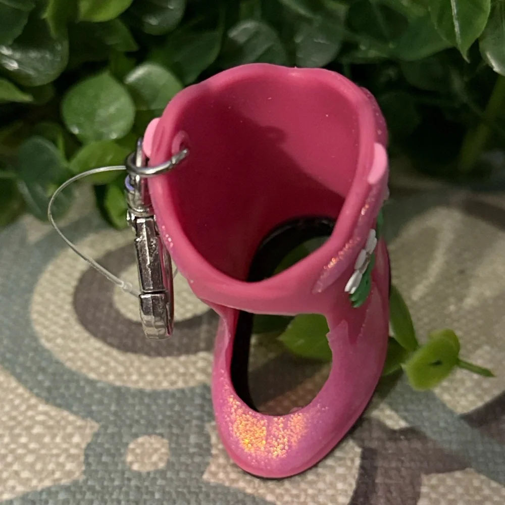 Pink Glitter Flower Boot Keychain NWOT